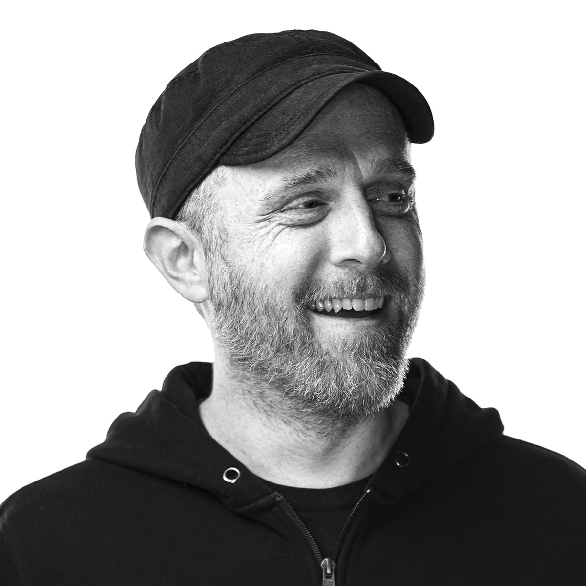Black and white portrait of Ed Adams - Creative Director, Designer, Illustrator and Motion Graphics Artist