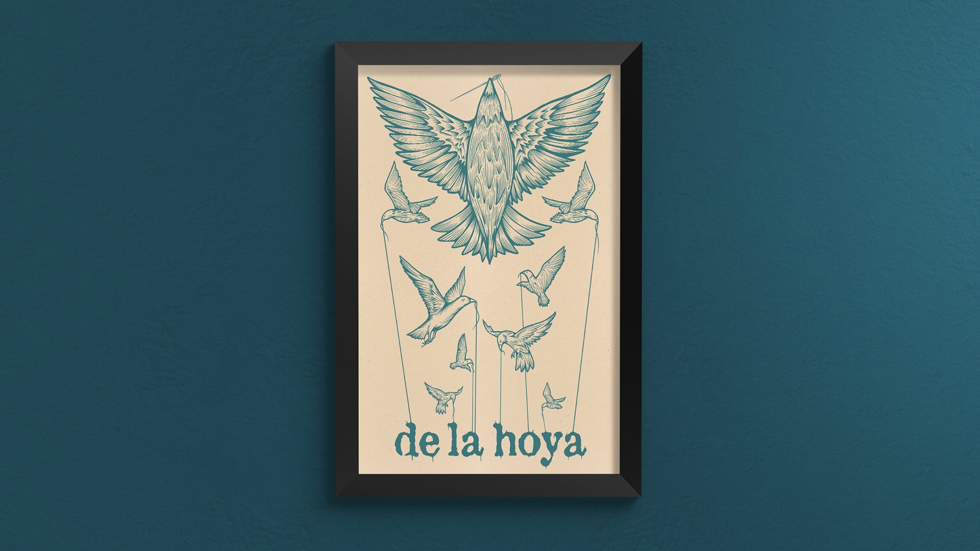 de la hoya print in a frame hanging on a wall