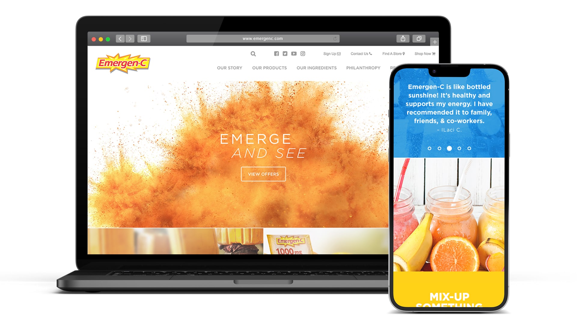 emergenc.com website on a laptop and iphone