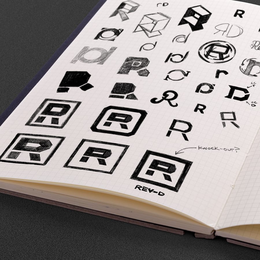 revolution digital logo sketches in sketchbook