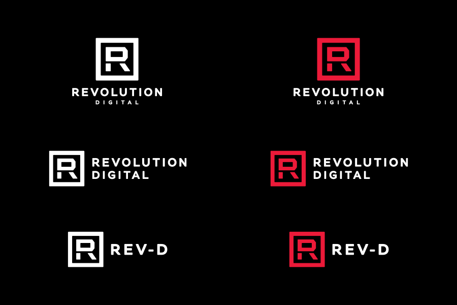 revolution digital logos on black background