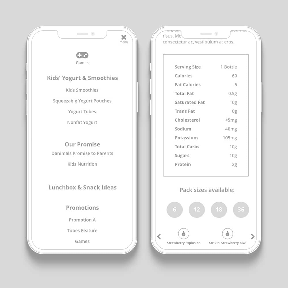 danimals mobile wireframes