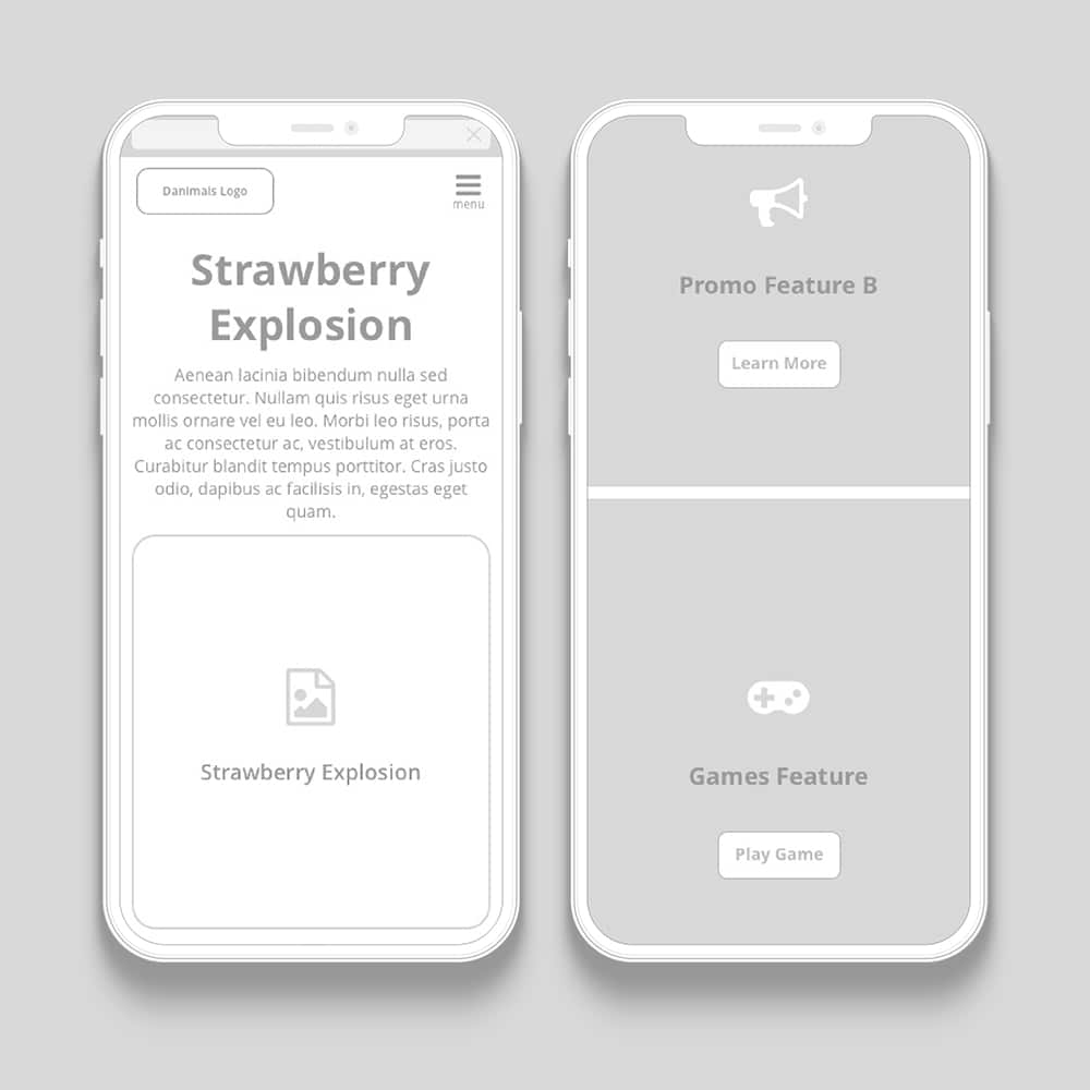 danimals mobile wireframes