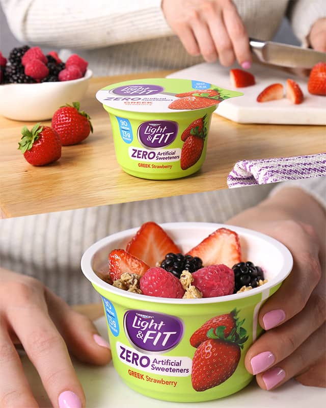 Light and Fit Greek Strawberry with fruit mix-ins