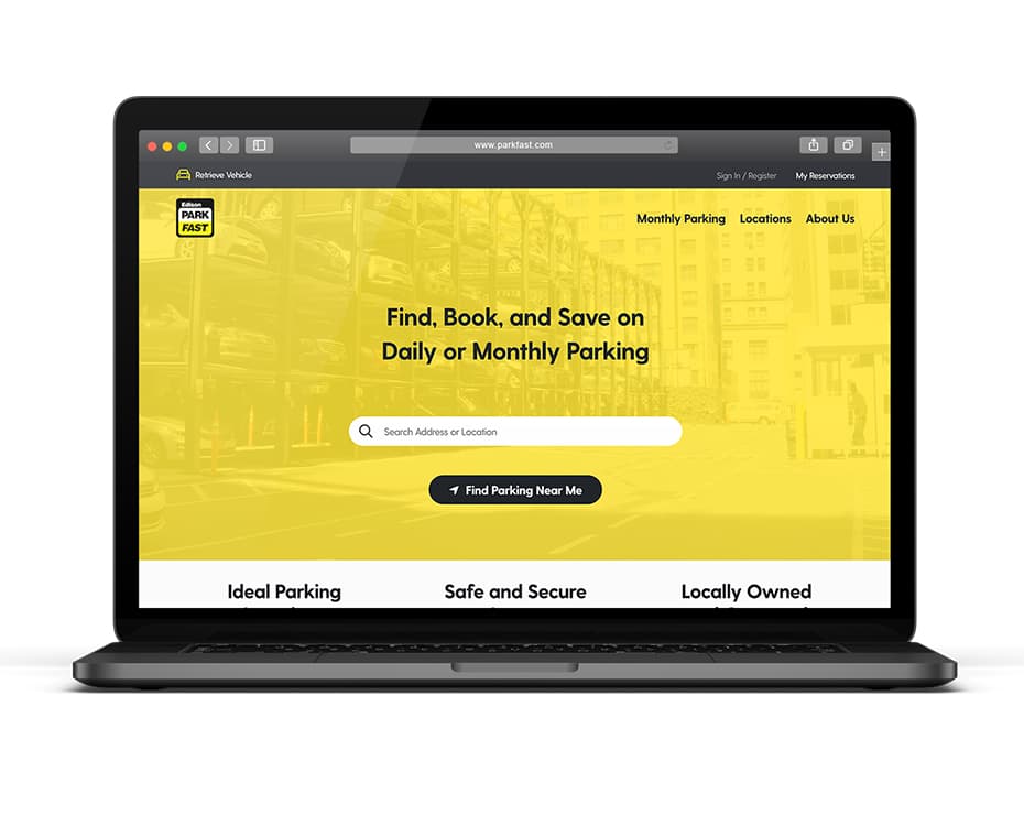 ParkFast website home and on desktop